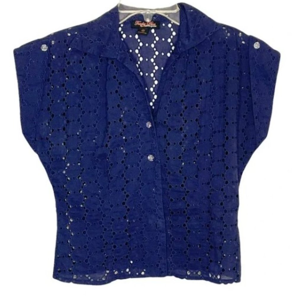 Gorgeous Retro Rockabilly Pinup 'TRASHY DIVA' Blue Eyelet  'Lucy' Top XS - Small
